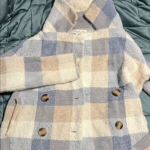 Rachel Zoe Plaid Coat - Blue and Cream